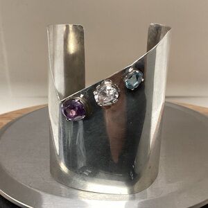 🟣 Vintage - Sterling Silver Cuff Bracelet with beautiful Stones - Unique